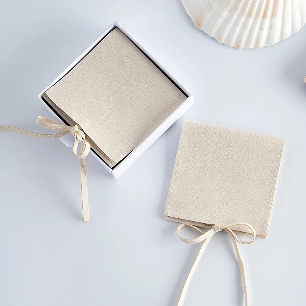 Microfiber Jewelry Gift Bags 8x8cm Mini Size Cream Velvet Organizer Packaging For Rings Earrings Tarot Card  Wedding Favors Bulk