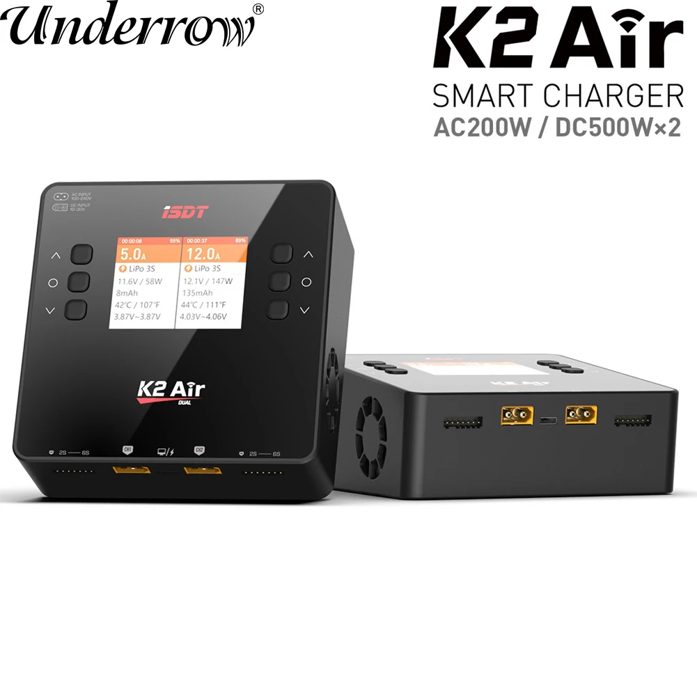 ISDT K2 Air AC 200 Вт DC 500Wx2 20A Двухканальное балансирующее зарядное устройство Lipo зарядное устройство Dis для батареи Lipo NiMh Pb Rc модель/смартфон