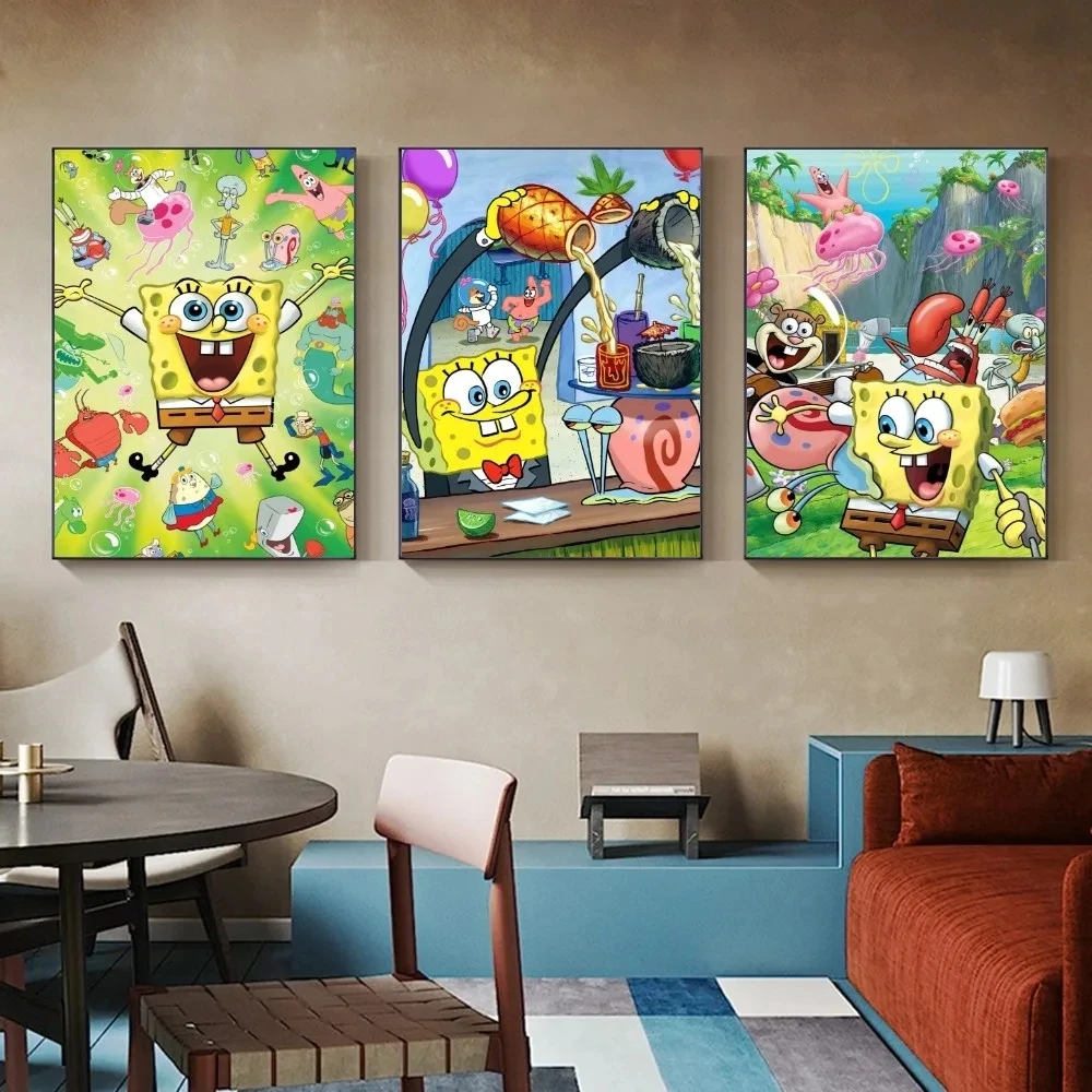 Квадратные брюки мультяшная губка и Bobs плакат с принтом декоративная живопись