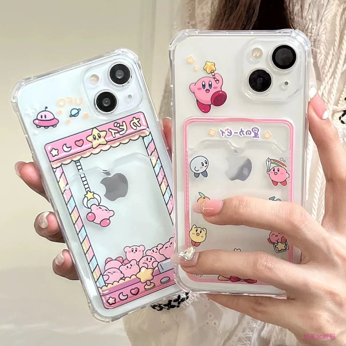 Cartoon Cute K-Kirbies Card Hold Case For Samsung A73 A72 A71 A55 A54 A53 A52 A35 A34 A33 A25 A24 A23 A15 A14 A05 A04 5G Cover