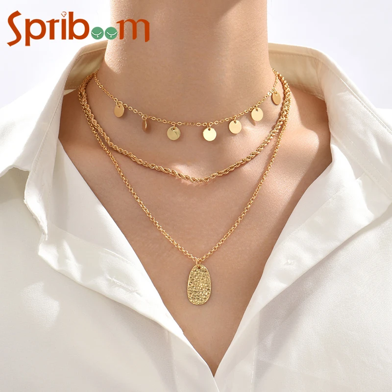 

Fashion New Twist Chain Necklaces for Women Sequin Tassel Multi-Layer Pendant Necklace Chain On The Neck Female Fashion Jewelry