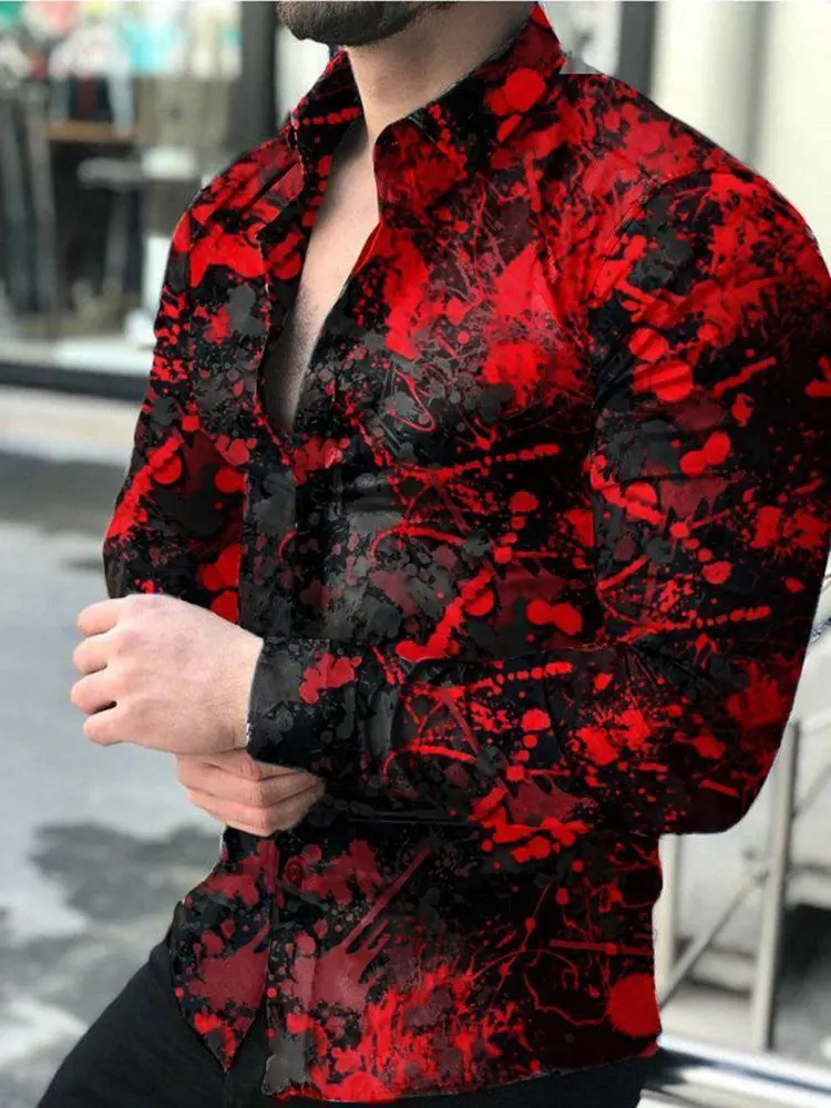 

Men Shirts 3D Printed Leisure Slim Fit Youth Long Sleeve Shirts Stand Collar Cardigan Mens Clothing