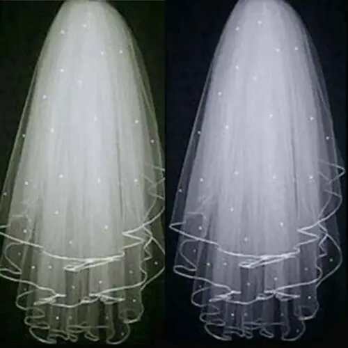 

White\Ivory 3 Layer Wedding Veil Elbow Satin Edge Bridal Pearls & Comb 2022