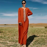 wepbel orange party muslim dress abaya hand stitched diamond dress islamic clothing tape stitching dubai travel womens dress