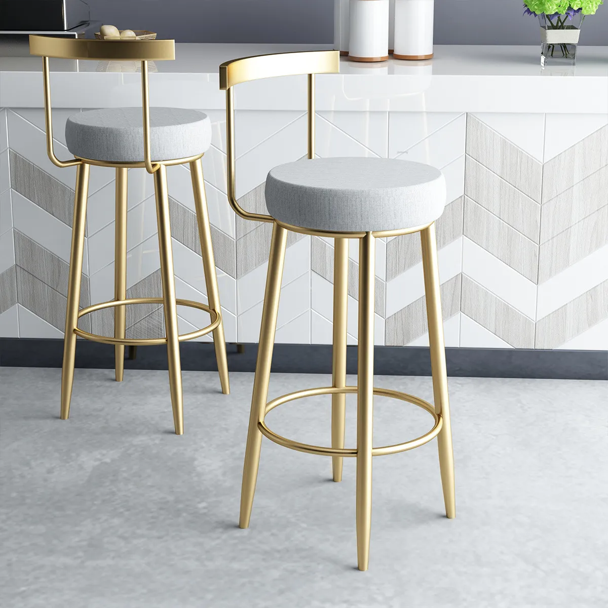 

Creative Nordic Chair Bar Stool Champagne Gold Chairs Bar Stool High Stool Minimalist Dining Silla Japanese Furniture XF40YH