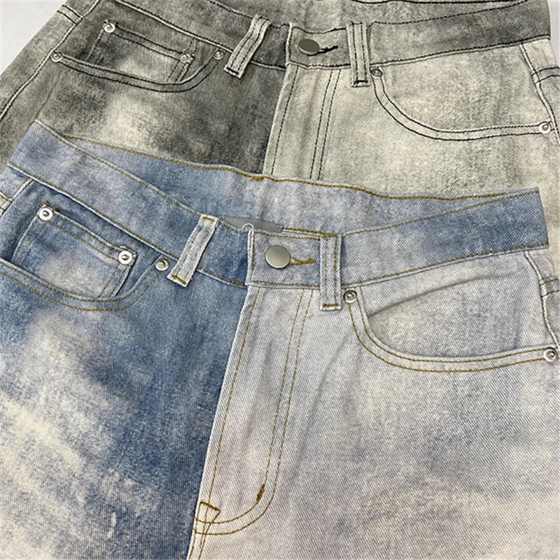 Streetwear Tie Dye Washed Distressed Jeans Men Women High Quality Patchwork Casual Heavy Fabric Trousers Jean Pants