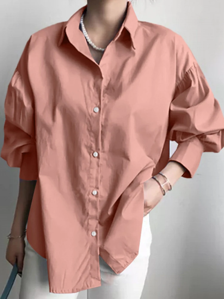 

Women's Lapel Shirt New Fashion for Spring Summer 2023 Loose Commuting Style Long Sleeved Solid Color Single Breasted Shirt Top
