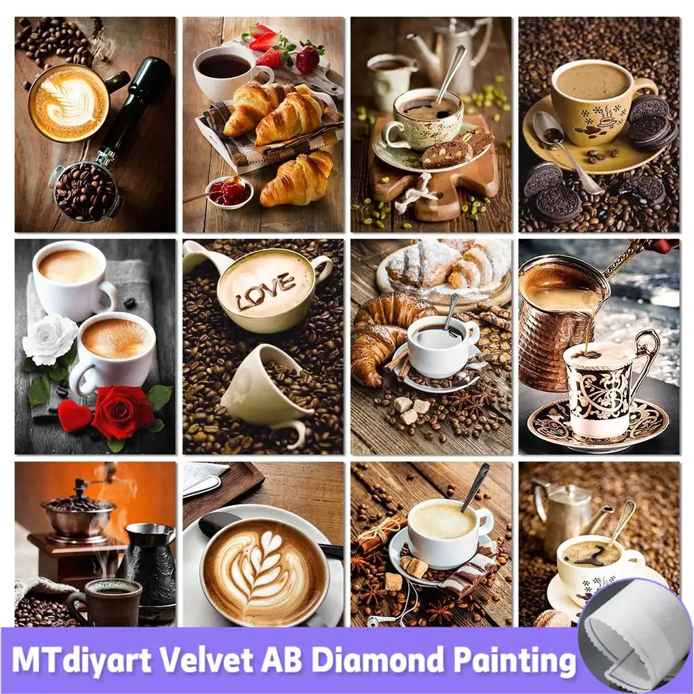 

Coffee AB 5D Diamond Painting Kitchen Full Drills Embroidery Picture Rhinestones Bread Cross Stitch Kit Scenery Home Decoration