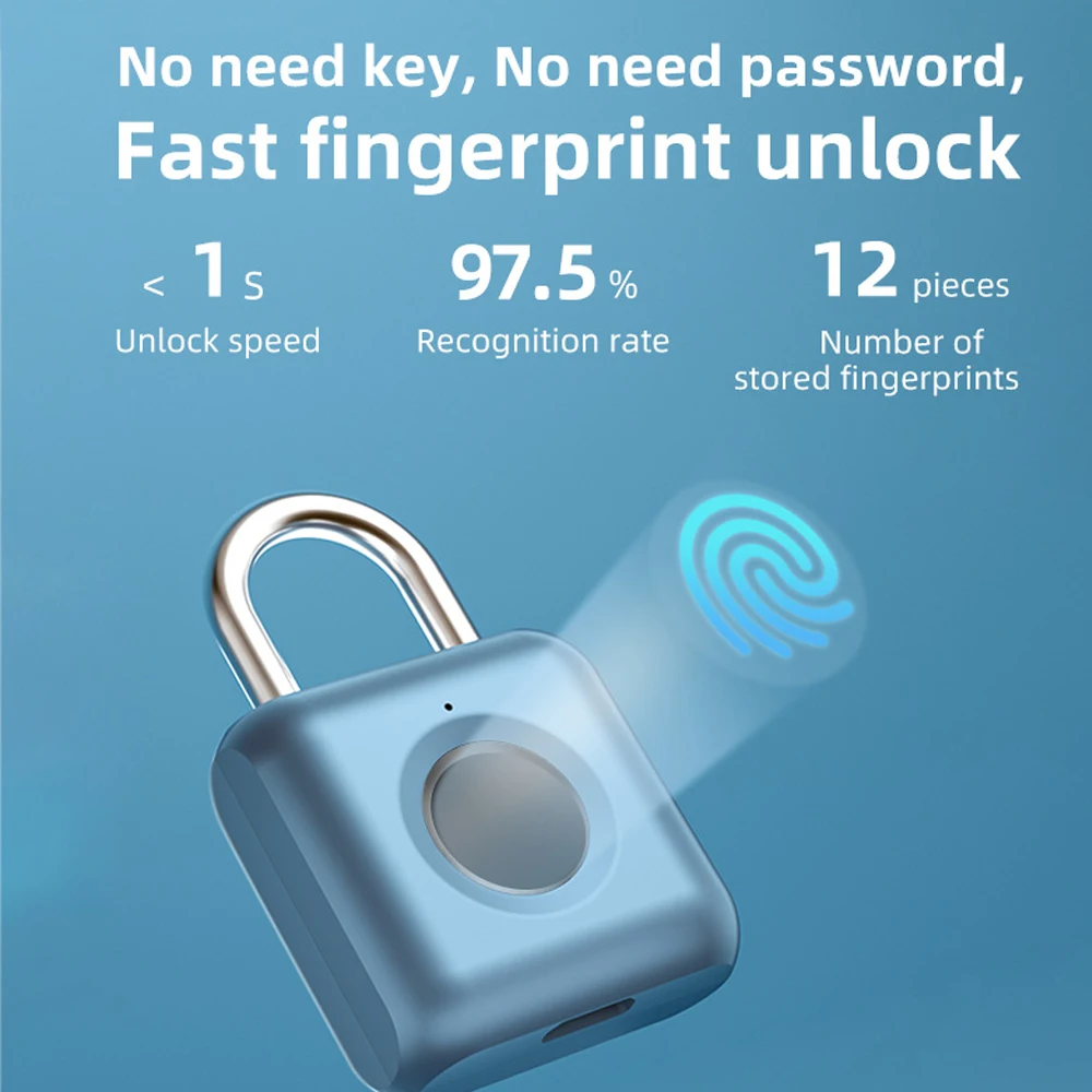 

Keyless USB Rechargeable Door Lock Fingerprint Smart Padlock Quick Unlock USB Keyless Fingerprint lock For Luggage Case