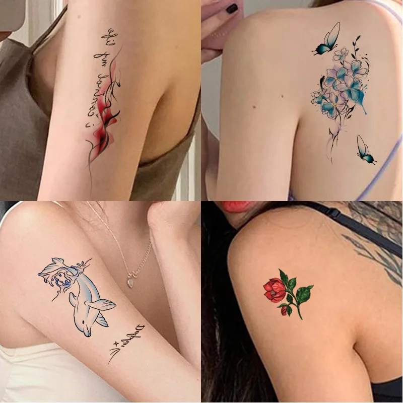 

Flower butterfly Temporary Tattoo Sticker Arm Wrist Cartoon Princess Tattoo for Children Girls Glitter Glue Tattoo Watercolor