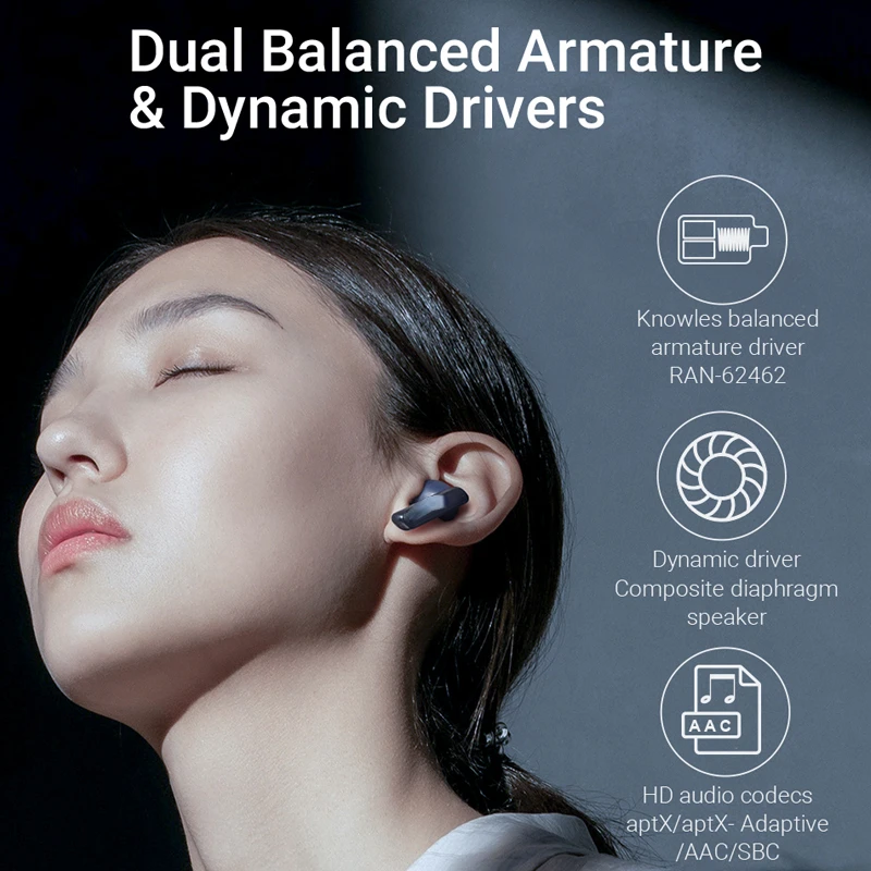 W1 Qualcomm 3040 TWS  Bluetooth Earphone AptX/AAC Adaptive HiFi Headphone Knowles Dual Balanced Armature Dynamic Earbuds enlarge