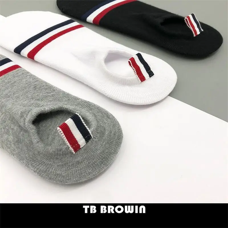 TB BROWIN THOM Men's Socks Korean Fashion RWB Stripes No Show Women's Cotton Street Fashionable Harajuku Stockings