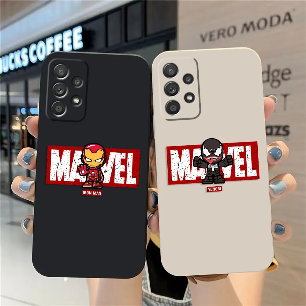 

Case For Samsung Galaxy A91 A73 A72 A71 A53 A52 A51 A42 A33 AO3S 4G 5G Simple Liquid silicone Case Marvel Print Iron Man Venom
