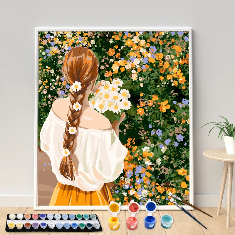 Diy раскраска мультфильм исцеляющая спина длинная девушка цифровая масляная