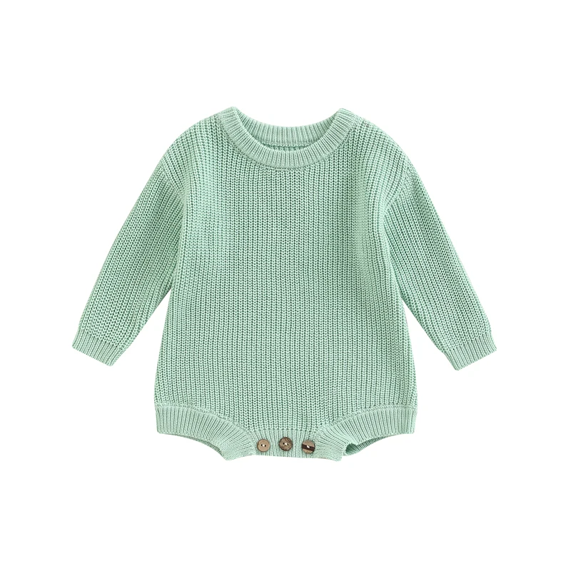 

Baby Knit Romper Long Sleeve Crew Neck Solid Fall Winter Bodysuit for Girls Boys