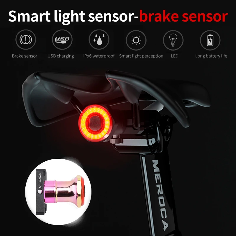 

Bicycle Rear Light Smart Sensor Brake Tail Light Rechargeable Lamp Taillight IPX6 Waterproof USB Charge Cycling Bike Accessories