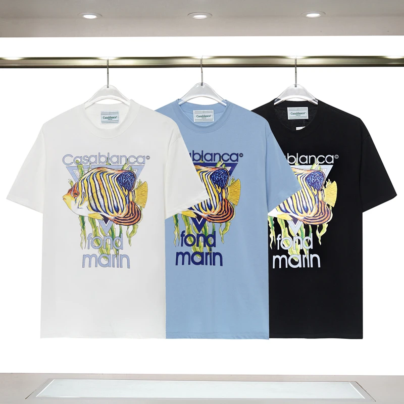 

New Style Hip Hop CASABLANCA T-shirts 3D Digital Marine Fish Print Tops Loose Tshirts For Men Women