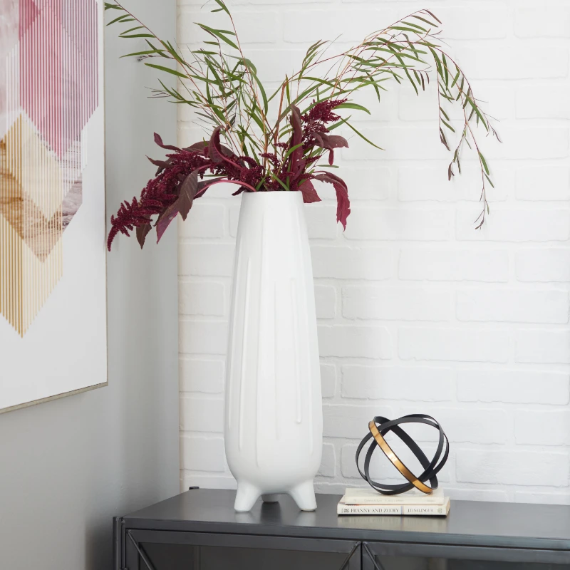 

20" Handmade White Ceramic Vase with Feet
