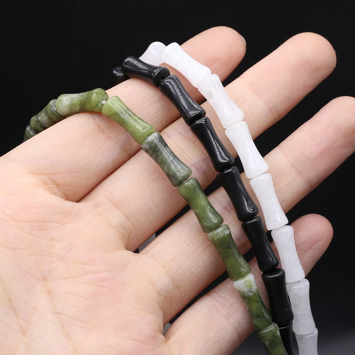 

Natural Clear Quartz Canadian Jade Obsidian Bamboo Knot Shape Beaded Jewelry Making DIY Necklace Earrings Bracelet Accessories