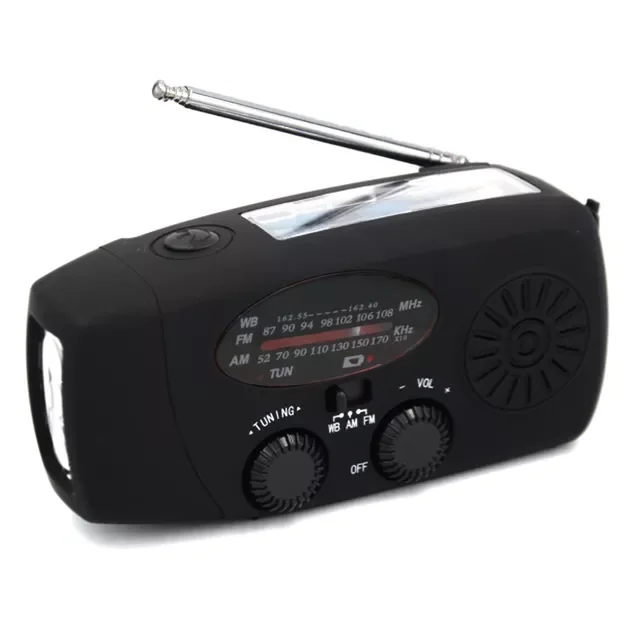 

Protable Hand radio Solar Crank Dynamo Powered AM/FM/NOAA Weather Radio Use Emergency LED Flashlight and Power Bank