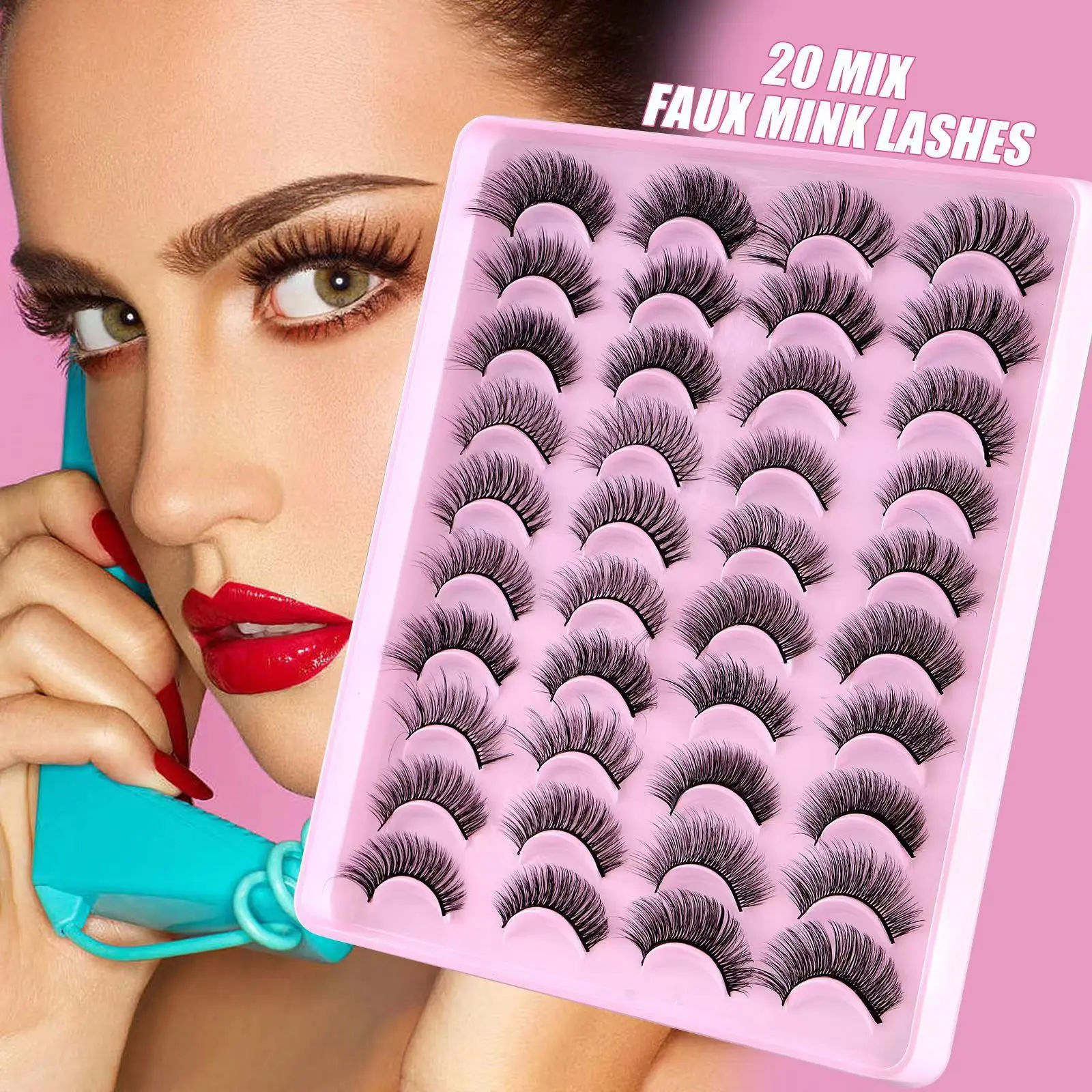 

20Pairs 8-25mm 3D Mink Lashes Bulk Faux with Custom Box Wispy Natural Mink Lashes Pack Short Wholesales Natural False Eyelashes
