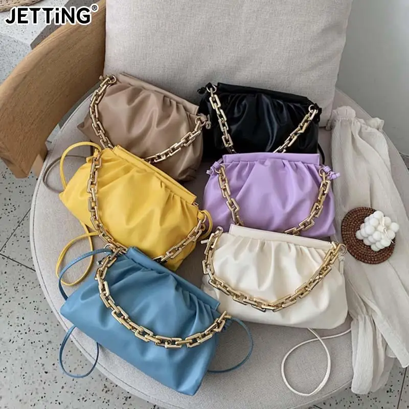 

Fashion Thick Chain Shoulder Bags For Women Pu Leather Pleated Cloud Bag New Simple Crossbody Bag Casual Ladies Bag Designer