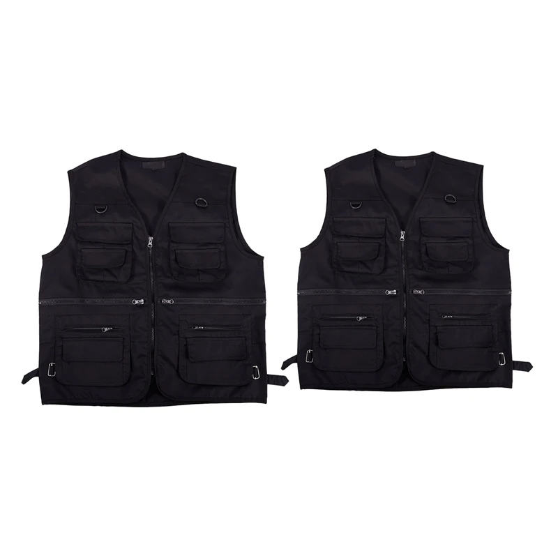 

2X мужской жилет для рыбалки с множеством карманов на молнии для фотографии/охоты/путешествий на открытом воздухе-черный, XL & XXXL
