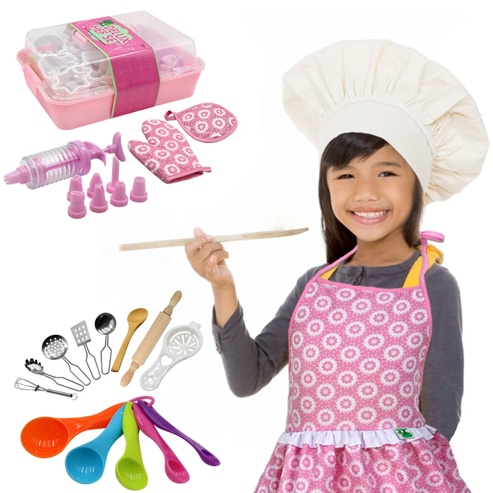 

Kids Cooking And Baking Kit Chef Role Play Clothes Set Apron Chef Hat Kitchen Tool For Little Girls Gift Kitchen Educational Toy