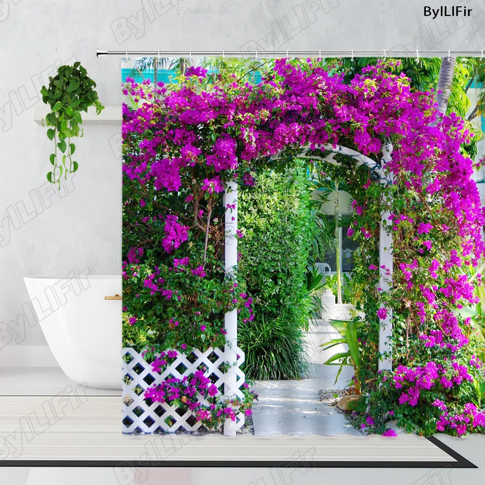 Садовая занавеска для душа набор украшения ванной комнаты цветок зеленое