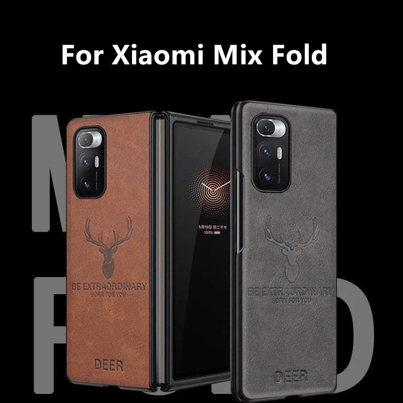 

Luxury Retro Genuine Leather Deer Texture Phone Case for Xiaomi Mix Fold 5G Classic Vintage Elk Head Texture Armor Back Cover