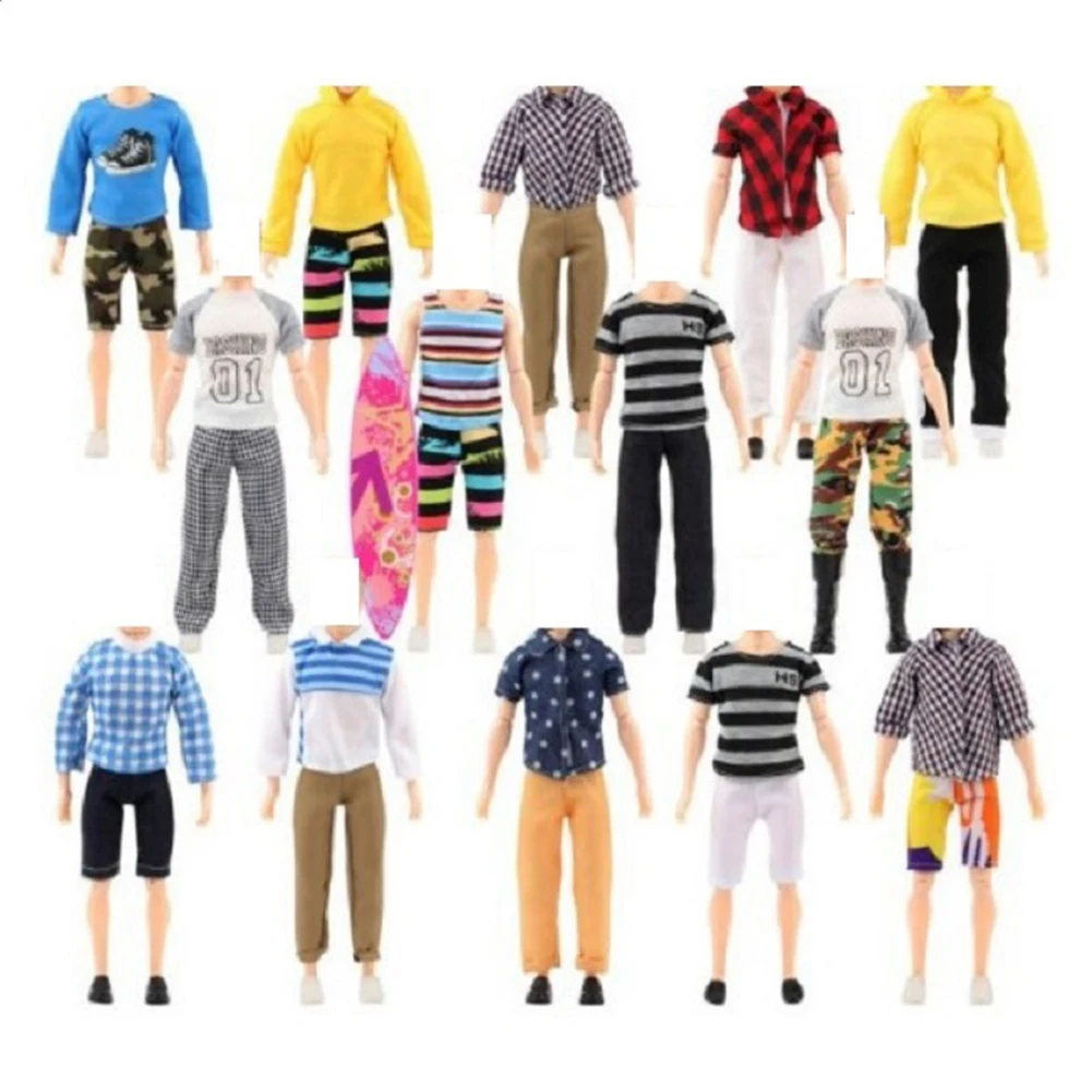 

27pcs Random Color Handmade Mix Boyfriend Doll Shirts Pants Surfboard Outfits Toy with Mini Shoes Dollhouse Toy Dressing Game