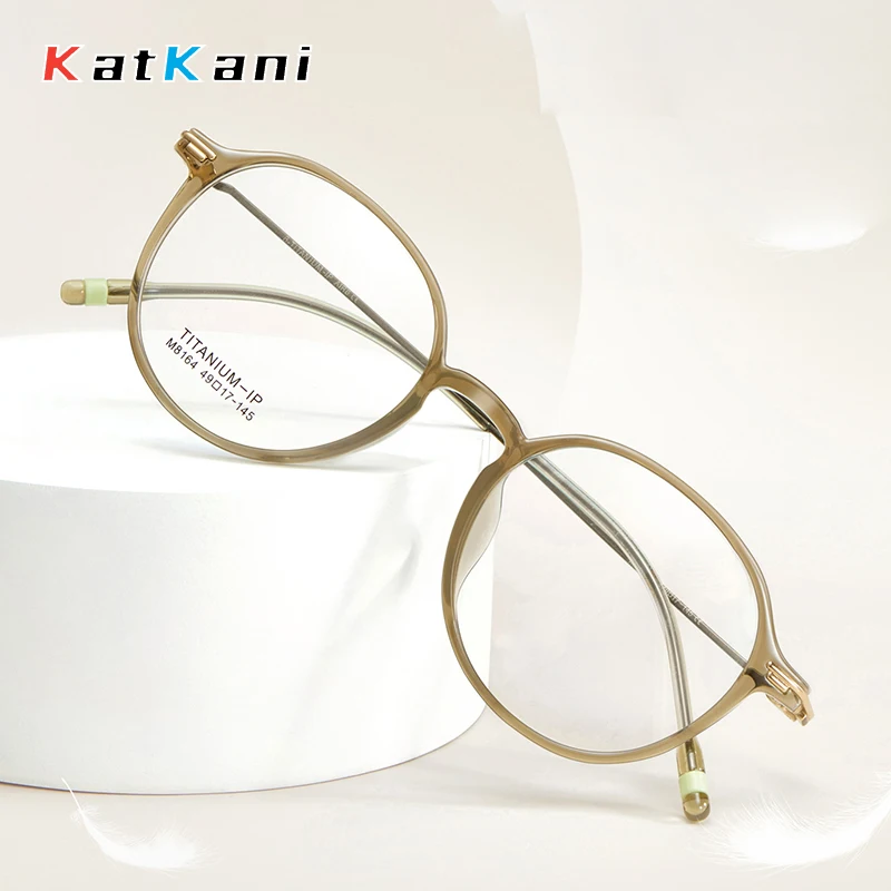 

Модные круглые очки KatKani в стиле ретро, супертонкие титановые очки TR90, оптическая оправа для очков по рецепту для мужчин и женщин, M8164