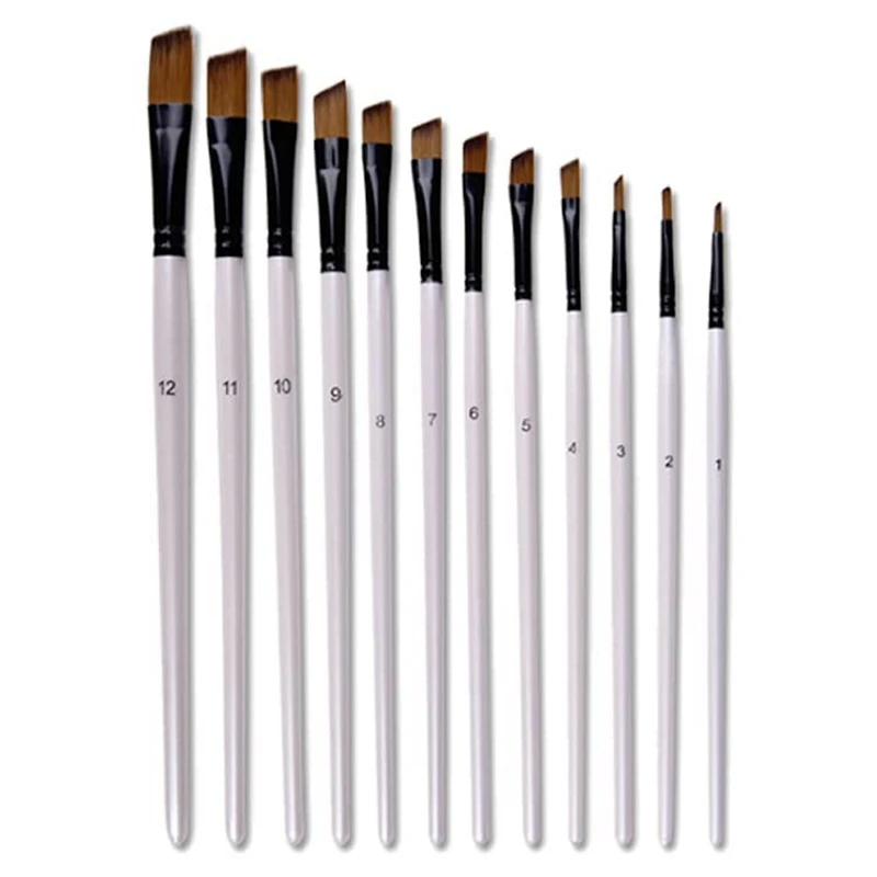 

12Pcs Nylon Hair Paint Brushes Supplies Round Filbert Flat Level Peak Point Painting Learning DIY Watercolor Pen