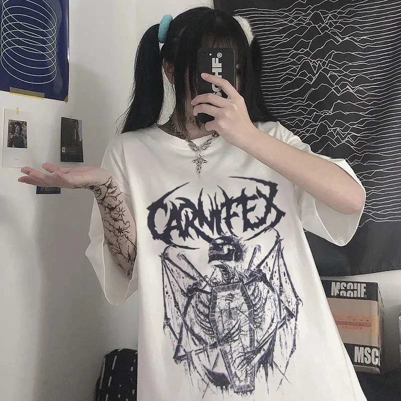 

Summer Goth Tee Aesthetic Men T-shirt Punk Dark Grunge Loose Streetwear Gothic Y2K Tops Oversized T-shirt Harajuku Clothes