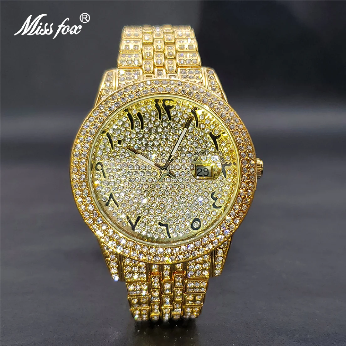 

New Gold Watch For Men Luxury Stylish Full Moissanite Men's Watches Automatic Date Wristwatches Valentines Gift Dropshipping