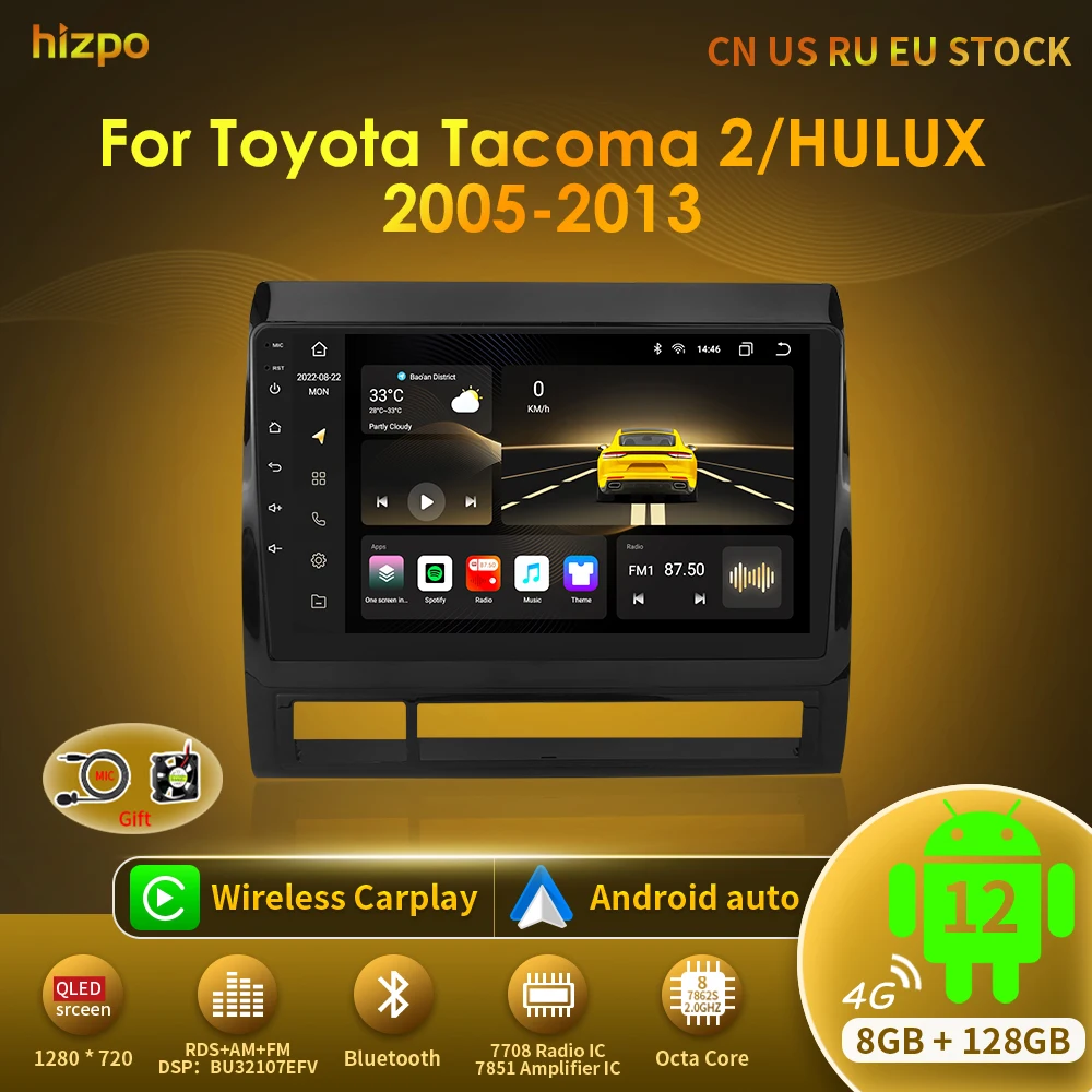 Hizpo Android 12 DSP RDS Carplay 4G WIFI BT GPS головное устройство для Toyota Tacoma 2 HILUX 2005-2015 автомобильное радио мультимедийное видео без DVD