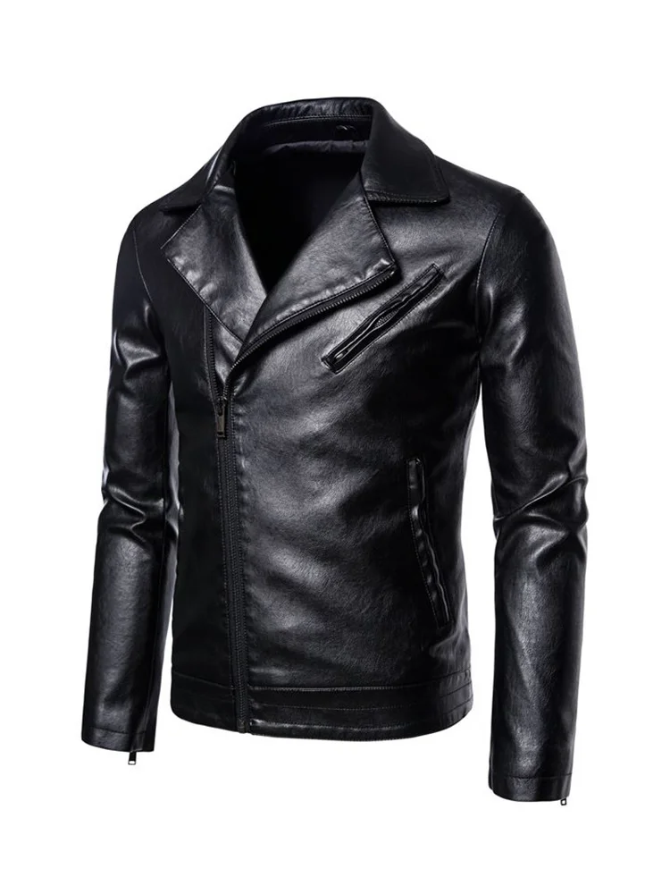 

2023 Autumn Men's Soft Leather Jackets Oblique Zipper Trendy Handsome Personalized Lapel Fashion Motorcycles Coats 21Q2626