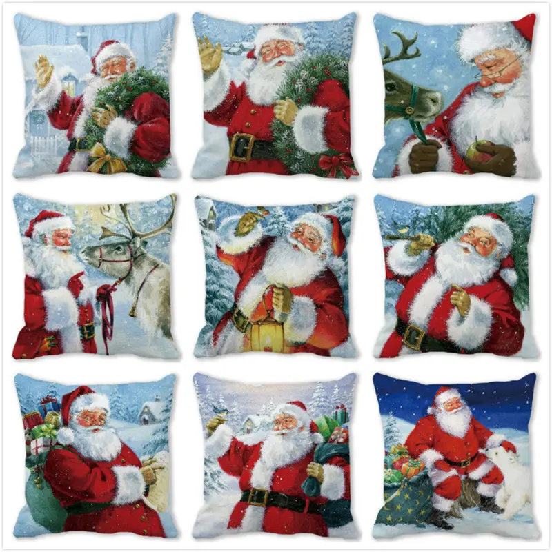 

40 Style Elk Santa Merry Christmas Decorations for Home New Year 2023 45x45cm Cushion Cover Ornaments Natal Adornos de Navidad