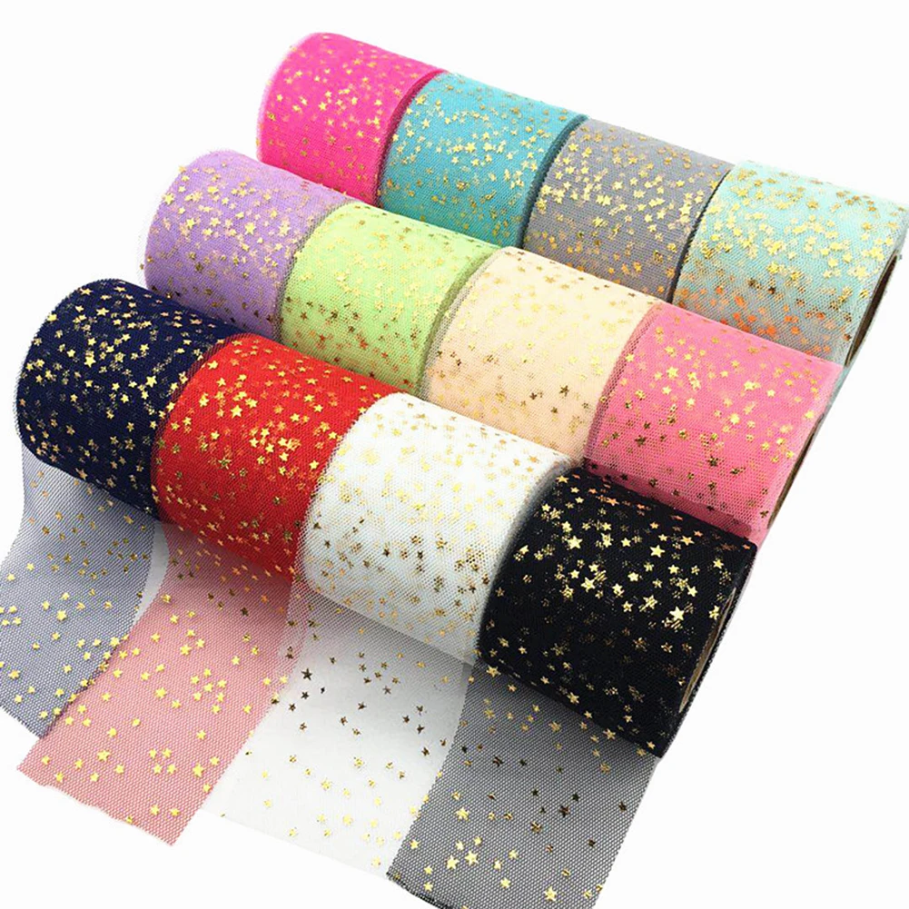

1pc 22.5M Tulle Ribbon Roll Fresh Simple Star Ribbon Handmade Crafts Ornaments Decoration DIY Accessories For Gift Packaging
