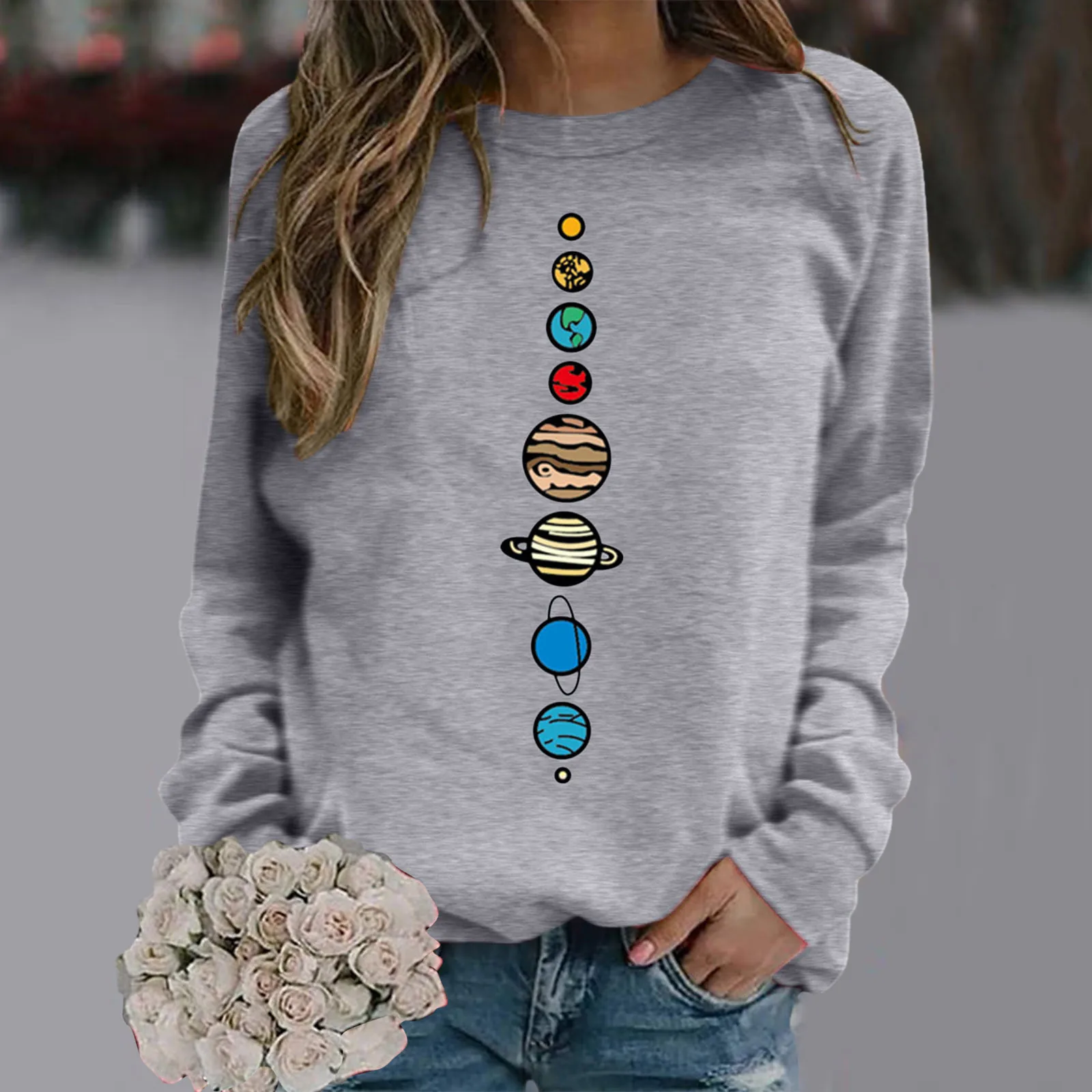 

Женский Повседневный Свободный Топ с круглым вырезом и милым принтом, однотонный свободный круглый Леопардовый светильник с длинным рукав...