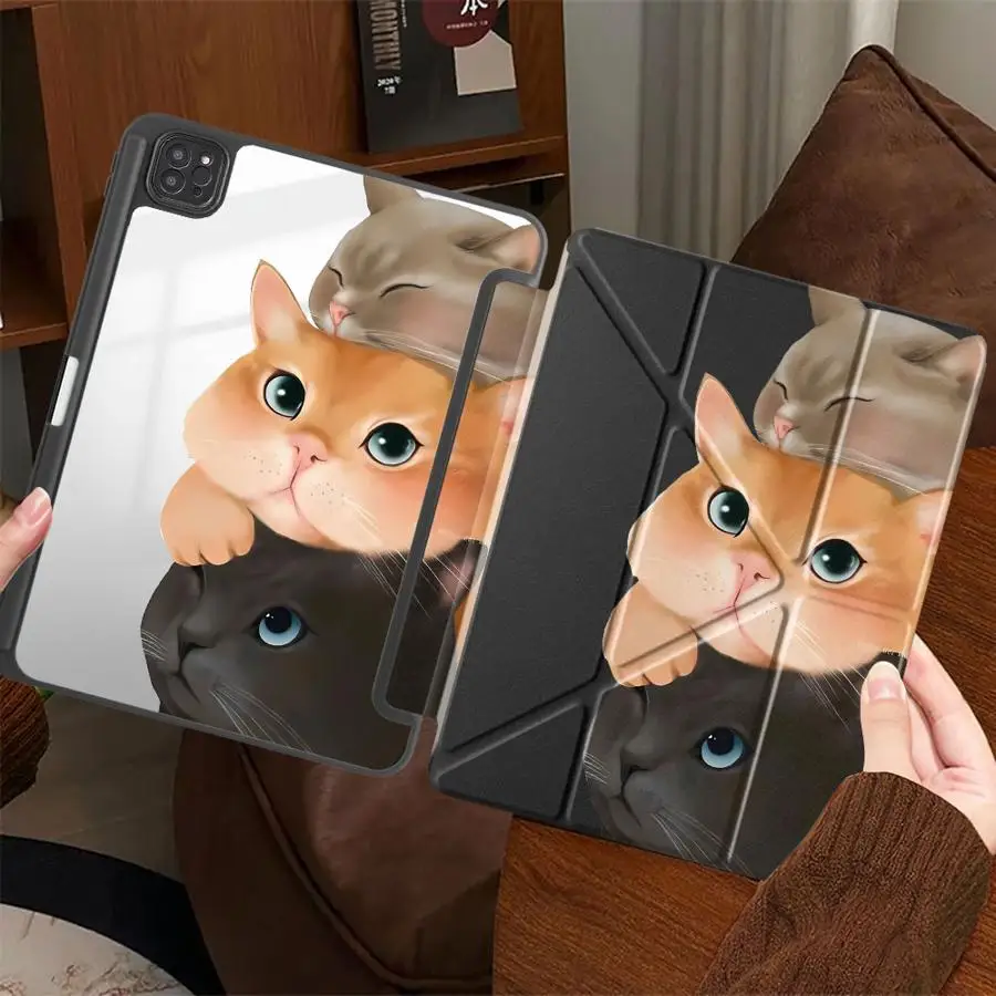 Фото Чехол-подставка для планшетов iPad Pro 2025, Air 4, 5, M3, M2, M4, 11 дюймов, Pro 11-го, 10-го, 9-го, 8-го, 7-го поколений, 12.9 дюймов, Mini 6, 7 с забавным дизайном кошек №1