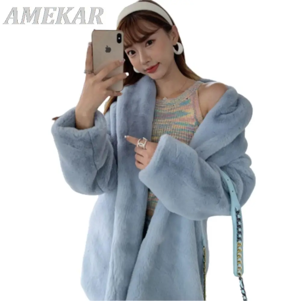 Women Elegant White Warm Real Fur Coats For Winter 2023 New Fashion Solid Jackets Coat Female Classic High Quality Furry Outwear
