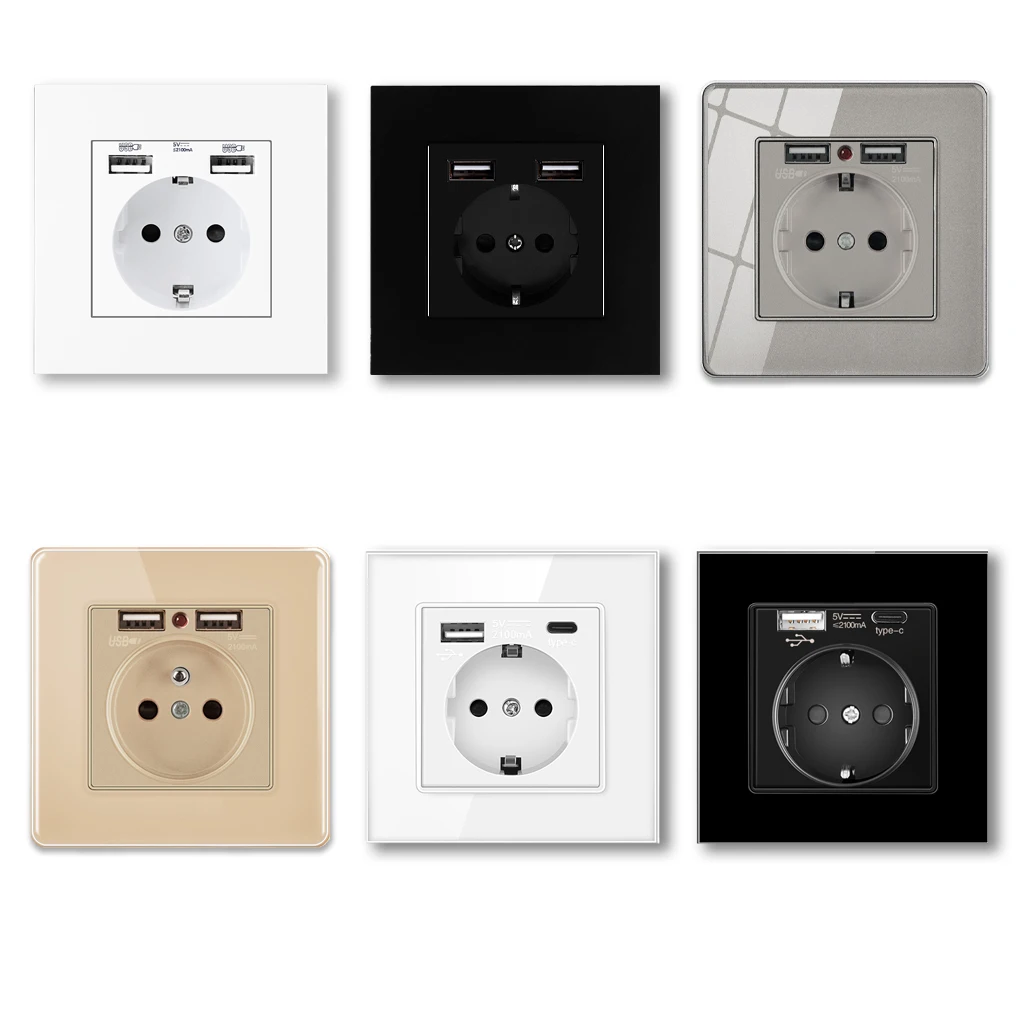 

EU Plug Wall USB Power Outlet Embedded Socket 86x86mm Adapter White USB