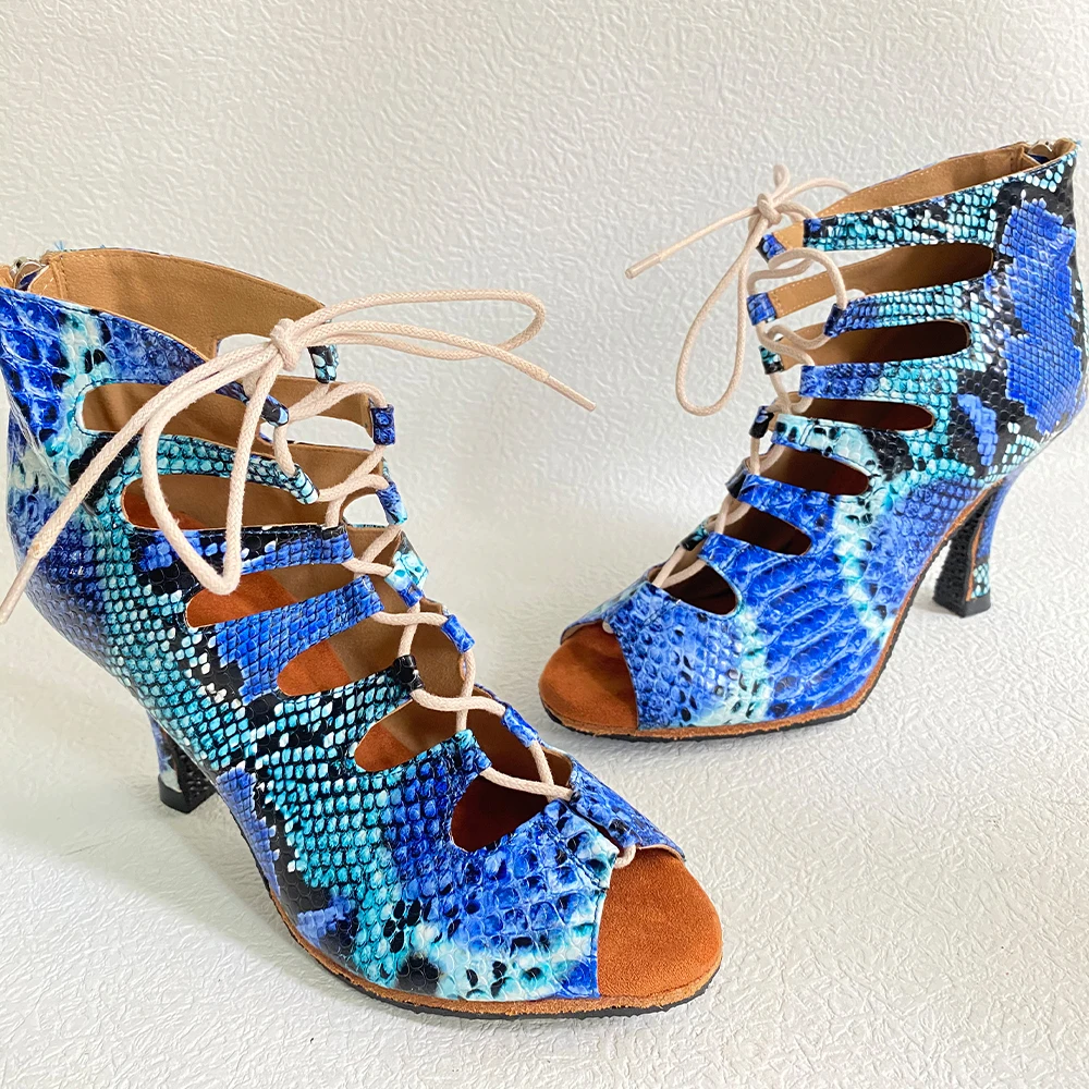 Zapatos De Baile latino Blue Colorful African Latin Dance Shoes For Women Salsa Indoor Suede Outsole Dancing Shoes