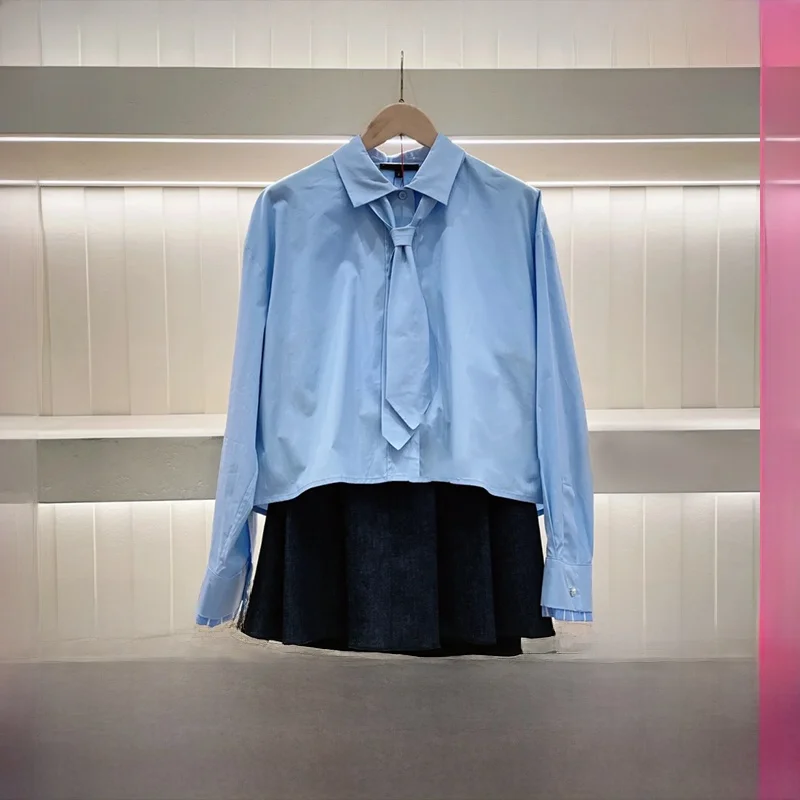 Heidd Legal Order M Home * 24 ранняя осень синие рубашки с завязками на плечах топ []]