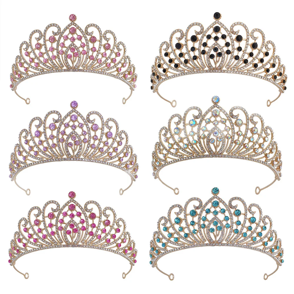 

Popular New Western Style Wedding Tiara Crown Luxury Baroque Sky Blue Glass Inlaid Stainless Steel Bridal Headband