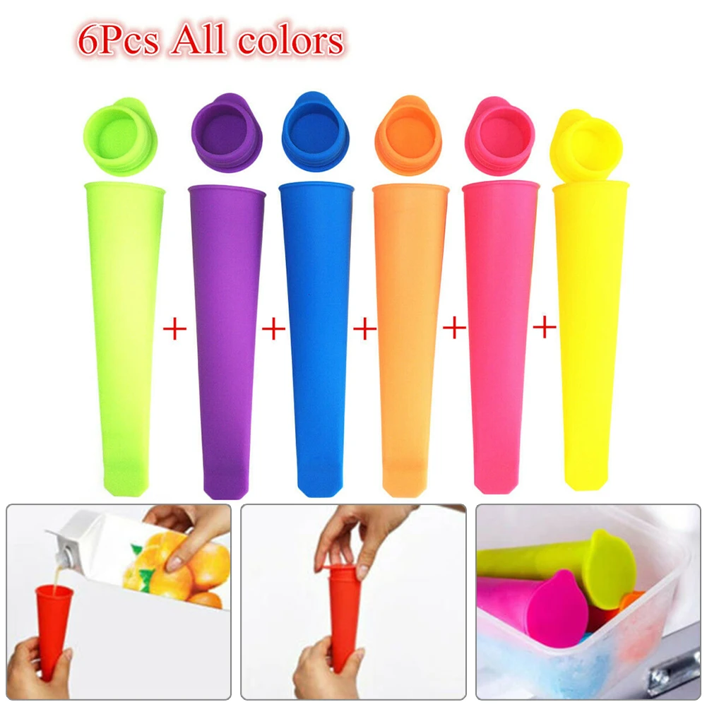 

1/6pcs Summer Popsicle Maker Lolly Mould DIY Silicone Ice Cream Pop Mold Ice Lolly Ice Cube Mould Yogurt Jelly Frozen Mould Tool