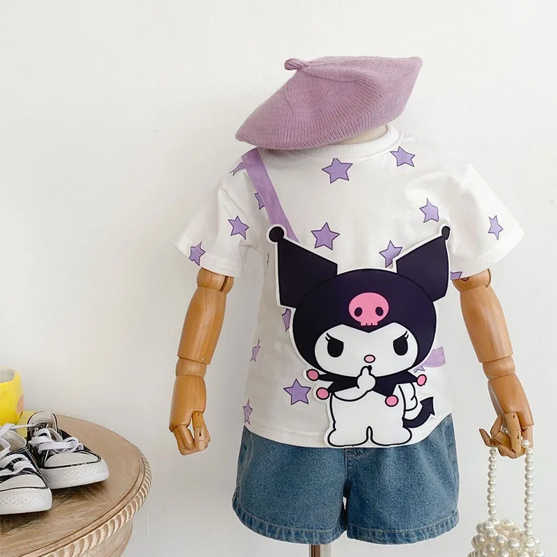 

Kawaii Sanrioed Hellokittyed My Melody Cinnamoroll лето новые джинсы с коротким рукавом для девочек милый мультяшный Детский комплект модная одежда