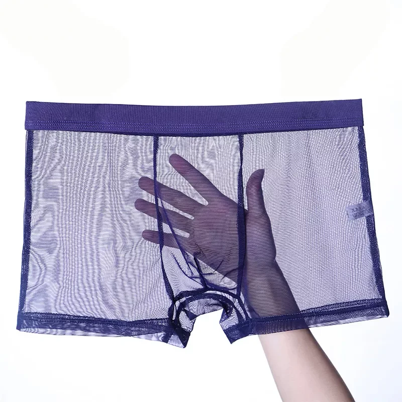 

New in Underwear Sexy Lace Ultra Thin Mesh Full Transparent Air Traceless Ice Comfortable Boxer Shorts Men Ropa Interior Hombre