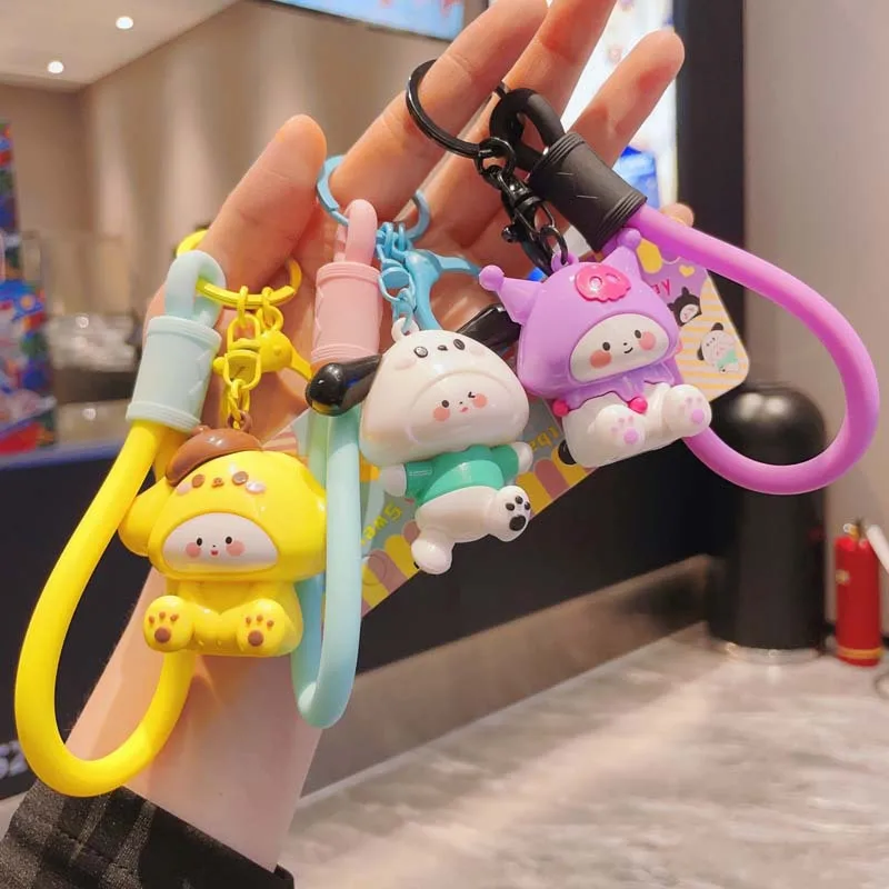 

Брелок Sanrio Pompompurin My Melody, милый мультяшный сетчатый красный брелок Kuromi, изысканный автомобильный брелок для ключей, маленький подарок